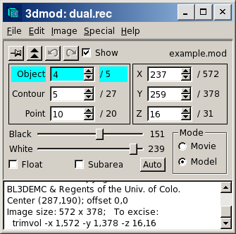 3dmod Information Window
