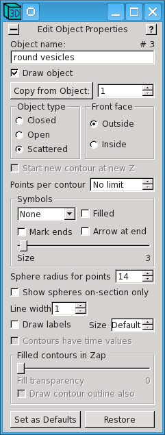 Object Edit window for scattered points