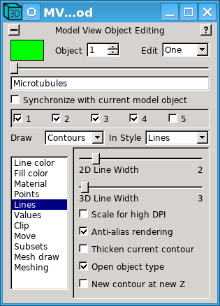 Objects Window: Setting line width